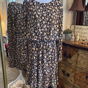 LOFT Black Floral Long Sleeve Dress